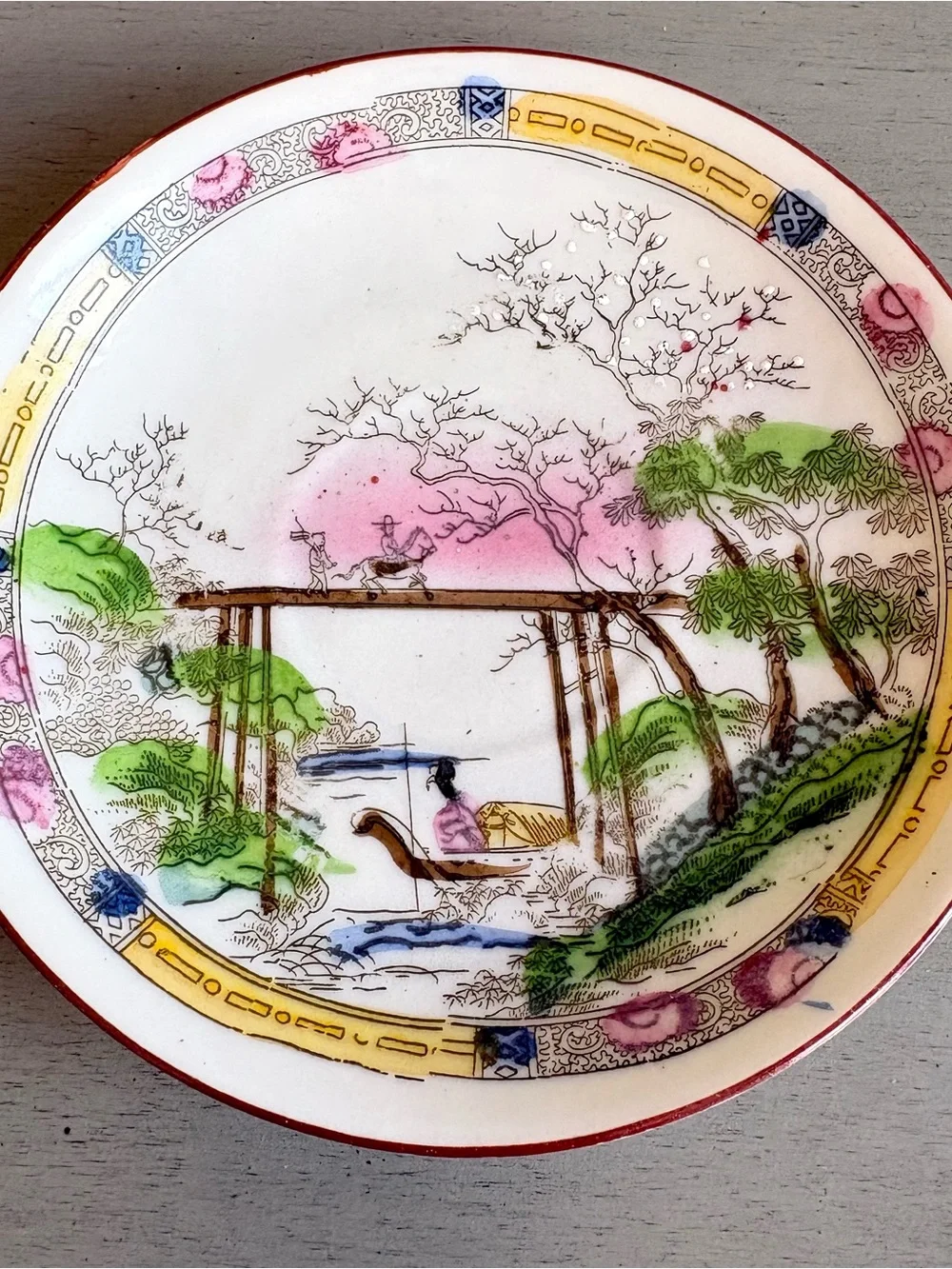 VTG 6 Hand-Painted Japanese Porcelain Saucers Plates Landscape Cherry Blossom